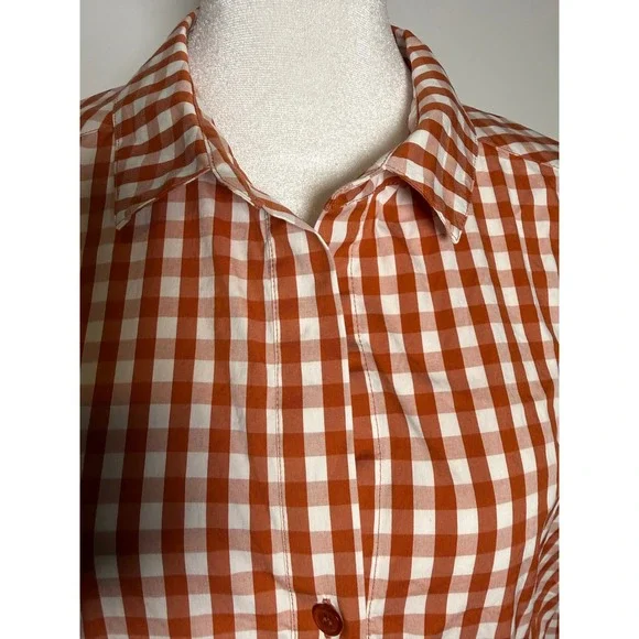 Lafayette 148 Burnt Orange Gingham Button Down Shirt Size‎ 12 Polished Classic - Picture 2 of 8